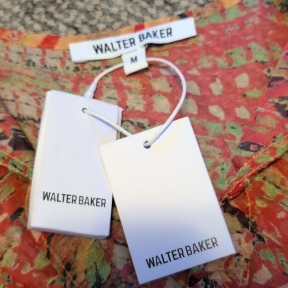 NWT Walter Baker Sheer Ruffle Abstract Red green Boho Blouse Top Medium - Picture 3 of 8